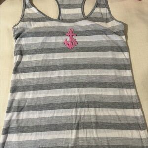 VS PINK Striped Gray & White Tank with Pink Anchor Patch